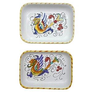 Set of 2 Deruta Raffaellesco Italian Hand Painted Small Plates Dishes Soap Dish